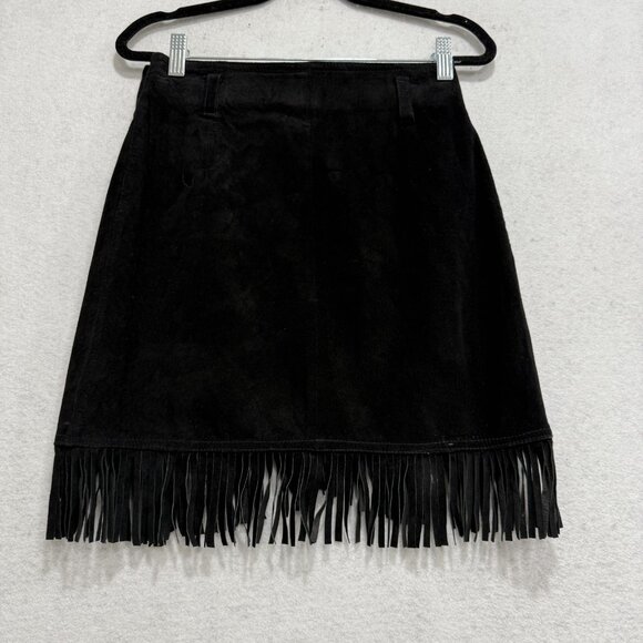 Cache Skirt Womens 8 Black Suede Leather Fringe Wrap Western Boho Mini Festival - Picture 6 of 7